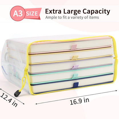 Umriox Zipper Pouch, 16.9x12.4 in (12 Colors, 12 Packs), Extra Large Zipper Bags, Waterproof Zipper Pouches for Office Supplies, Puzzles, Board Game Storage & Cross Stitch Projects