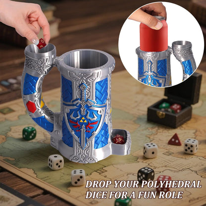 Dice Tower Mug, Dice Rolling Tower, Comes with 7 PCS Dice Set, Suitable for DND Dungeons and Dragons, Tabletop Games, Available As Drink Holder, D&D Gifts, DND Accessories (Blue-Gray)