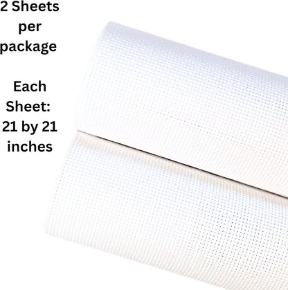 2 Sheets of White 11 Count Aida Cloth – 21 x 21 Inch Pre-Cut Fabric Squares – Cross Stitch Fabric – 100% Cotton – Ideal for Needlework & Embroidery – The Knotty Unicorn