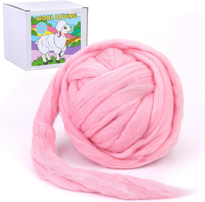 QMNNMA 14.1oz Wool Roving Yarn, Fiber Roving Wool Top, Wool Felting Supplies, Pure Wool, Chunky Yarn, Handmade Carded Core Wool for Wool Felting, Wet Felting DIY Hand Spinning
