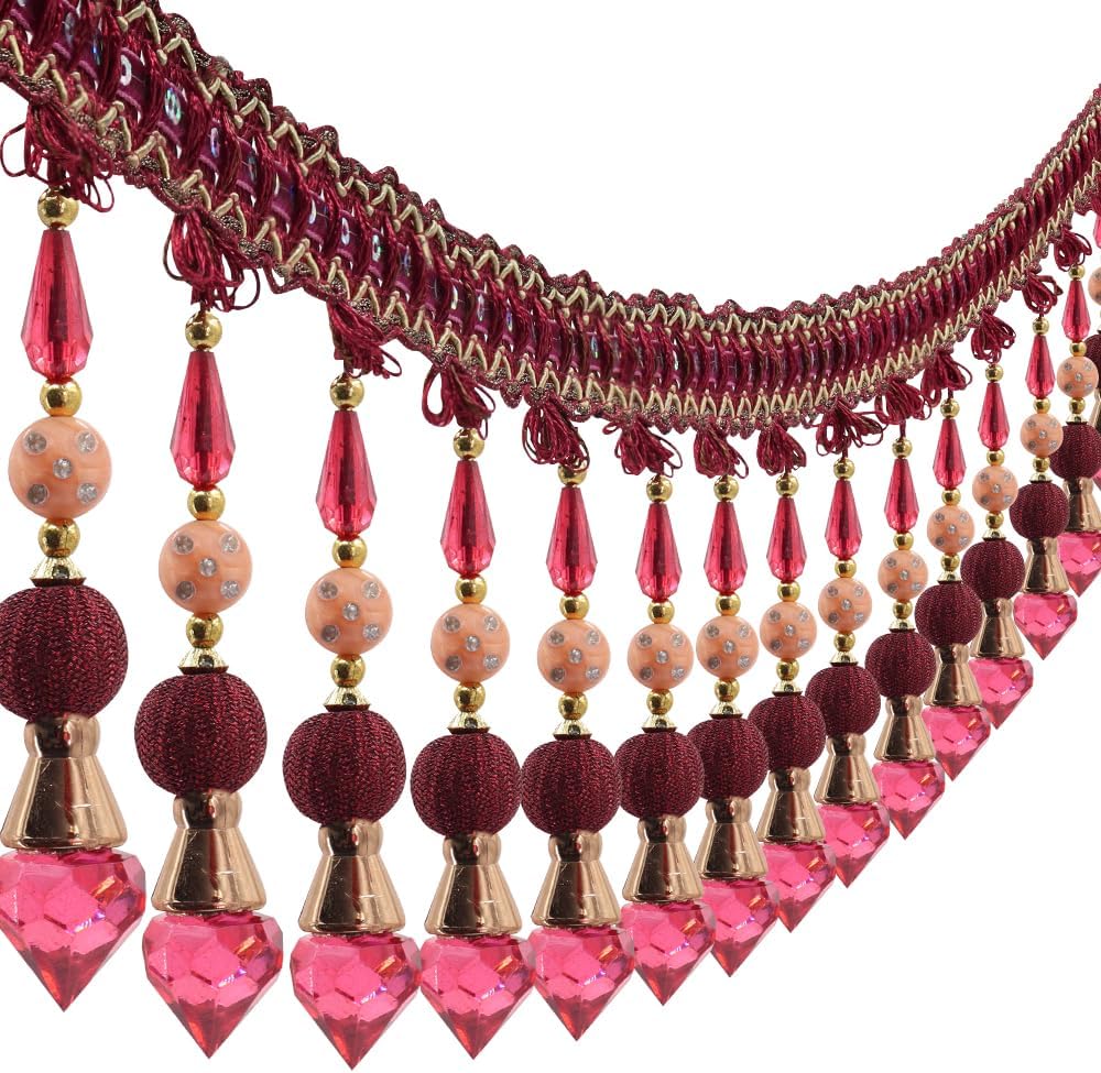 3yards Beading Fringe Trimming Long Beads Tassel Curtain Trim Ribbon Trim for Cover Edge Decorative (red) - Crafty Corner