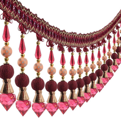 3yards Beading Fringe Trimming Long Beads Tassel Curtain Trim Ribbon Trim for Cover Edge Decorative (red) - Crafty Corner