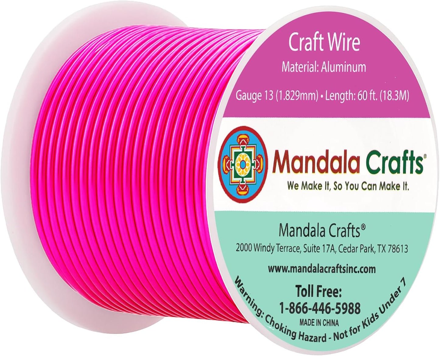 Mandala Crafts 13 Gauge Anodized Aluminum Craft Wire for Jewelry Making - 60 FT Colored Flexible Hot Pink Wire - Bendable for Bonsai Armature Crafting Sculpting - Crafty Corner