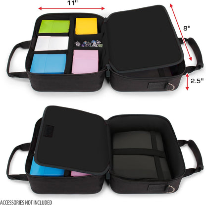USA Gear Card Deck Storage Bag Compatible with TCG and CCG Deck Games - Card Protector Bag with Padded Shoulder Strap, Customizable Interior, Weather Resistant - Fits Boxes and Loose Cards - Black