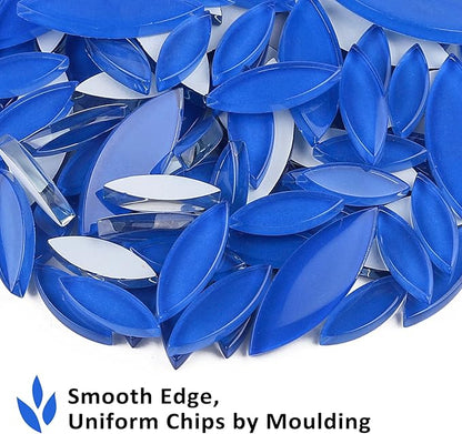 Youway Style Leaf Mosaic Tiles for Crafts Bulk,Blue Petal Mosaic Glass Pieces,200g Flower Glass Tiles for DIY Garden Mosaic Making Supplies