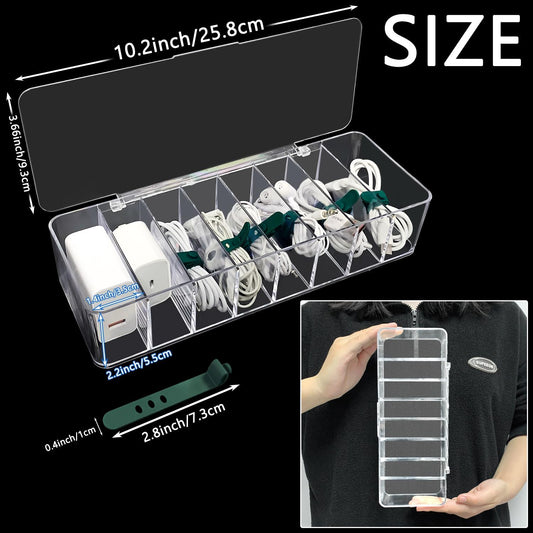 DUOFIRE 2 Pcs Cord Organizer with 16 Cable Ties, Clear Acrylic Cable Organizer Charger Organizer Electronics Organizer with Lid for Home Office Desk Organizers and Accessories