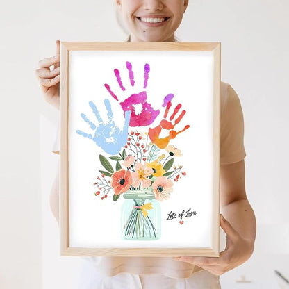 Physkoa Handprint Flower Craft Kit for Kids–12"x16" Art Gift with Wood Frame–Keepsake for Mom or Grandma–Meaningful Birthday or Thank You Gift (2 Art Styles Included)