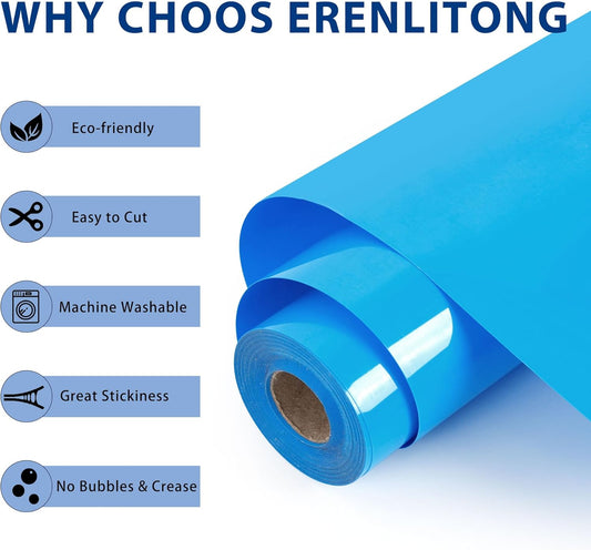 RENLITONG Lake Blue Iron on Vinyl 12Inch by 50ft Roll HTV Heat Transfer Vinyl for T-Shirt HTV Rolls for All Cutter Machine - Easy to Cut & Weed for Heat Transfer Design