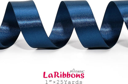 LaRibbons Navy Satin Ribbon 1 Inch 50 Yards Luxury Double Faced Blue Silk Ribbon for Flower Bouquet Crafts Gift Wrapping Wedding Bow Decoration - Crafty Corner
