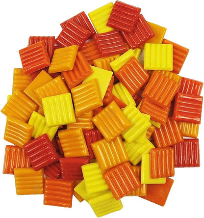 Mosaic Tiles, Glass Mosaic Pieces, 2x2cm Wavy Square Tiles, Mosaic Kits for Adults, Glass Mosaic Tiles forCrafts DIY Art, Frames, Vases Filler, Home Decor, 410g/14.5oz (Red Yellow Orange)