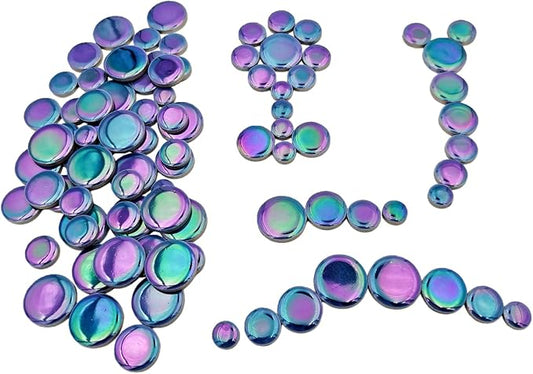 200g Iridescent Round Mosaic Tiles for Crafts Bulk, 11mm-23mm 4 Size Circular Mosaic Ceramic Pieces for Vases, Garden Decor, DIY Mosaic Making (Royal Blue)