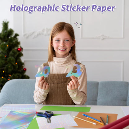 36 Sheets Holographic Sticker Paper,Holographic Laminate Sheets,A4 Size Clear Vinyl Sticker Sheets Self-Adhesive Rainbow Overlay Sheets,11.7 x 8.3 Inches（Laser）