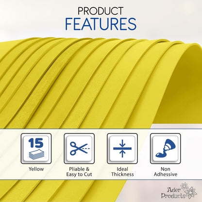 Yellow EVA Foam Sheets for Crafts, 9 x 12 Inch, 2mm Thickness, 15 Pack – Ideal for DIY Arts and Crafts, Foam Paper for Kids, Cosplay and Costumes - Crafty Corner