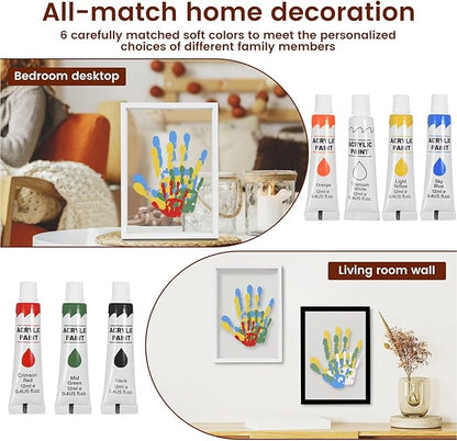 Hand and Footprint Kit for Family New Parents Mom Baby Keepsake, 5 Sheets, White Wood Frame, Handprint Ornament Crafts Gift for Christmas Birthday Anniversary Mother's Day Father's Day Adoption Days