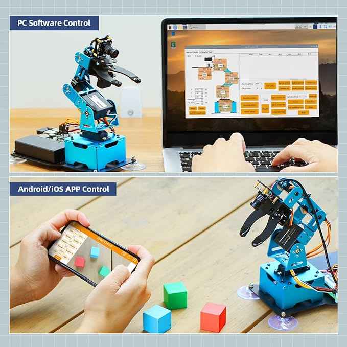Robotic Arm for Raspberry 5 4B Robot Kit Open Source Programming AI Vision 5DOF/Axis Robot Arm, Coding Smart Robot Learning for Teens Adults, RPi Board Not Included