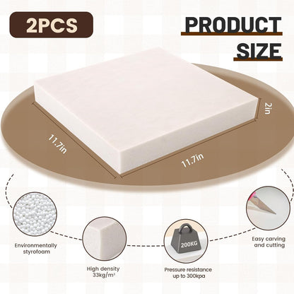 Gvereld High Density XPS Foam Board, 2 Pack 11.7x11.7X 2in Polystyrene Craft Foam Sheets, Rigid and Easy to Shape,DIY Modeling Art Projects, Party Decoration, Cosplay Prop Production, Heat Insulation - Crafty Corner