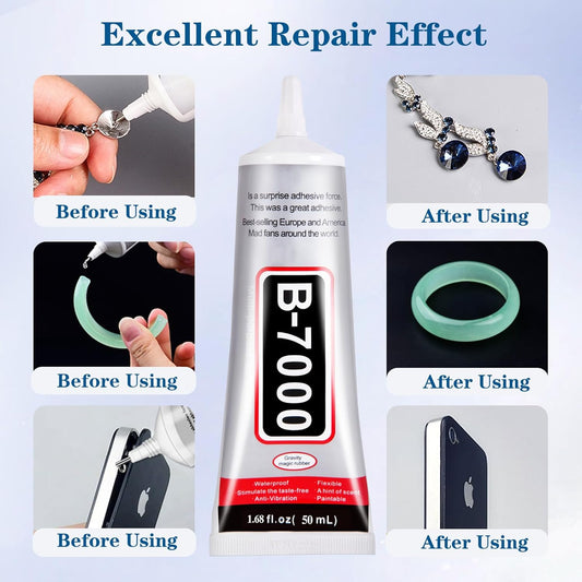 B7000 Glue Clear with Precision Tip,50Ml B7000 Glue Clear for Rhinestones Glue for Crafts, Multipurpose Jewelry Glue for Fabric DIY Craft Makeup Shoes Jewelry Making Nail Art