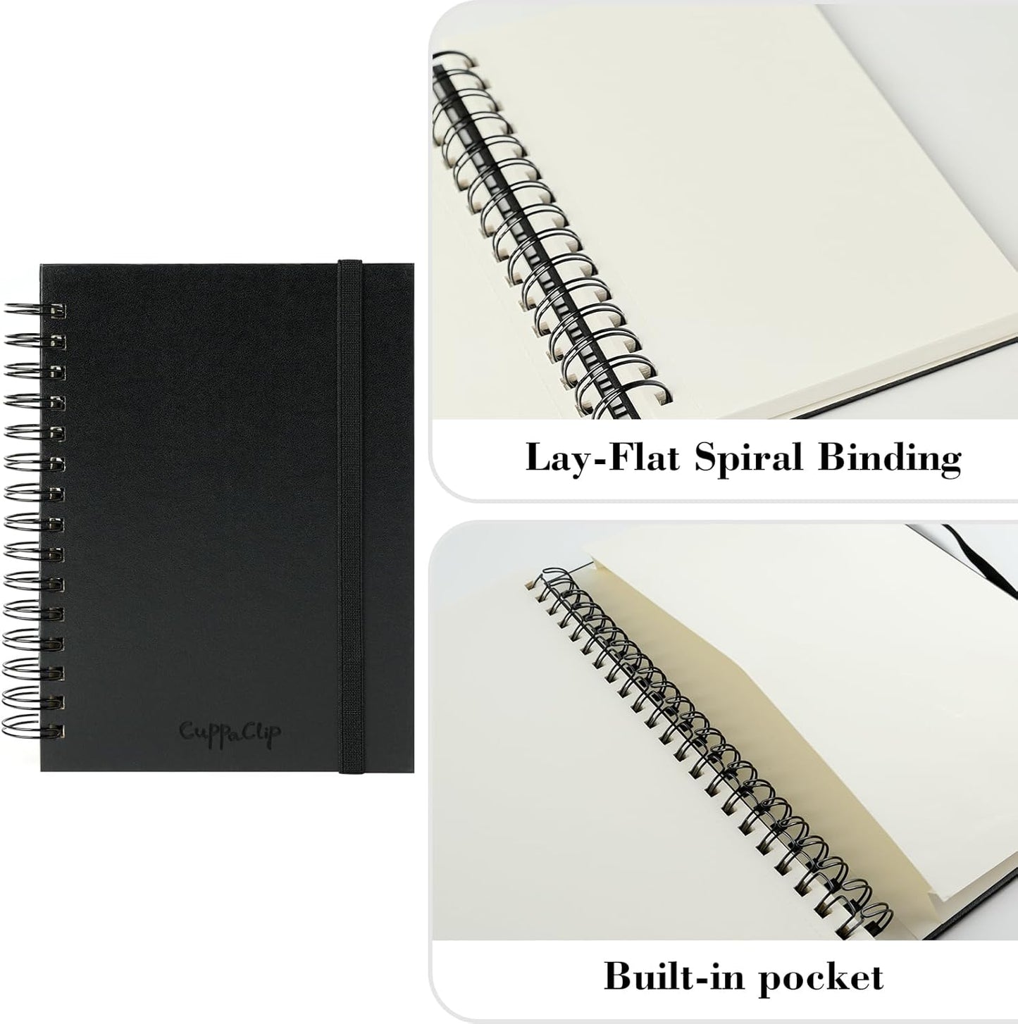 CuppaClip Sketch Book Hardcover Drawing Pad 300GSM Acid-Free Paper Spiral Bound Sketchbook 50 Sheets/100 Pages Art Supplies (Spiral Binding, 4x5.9in)
