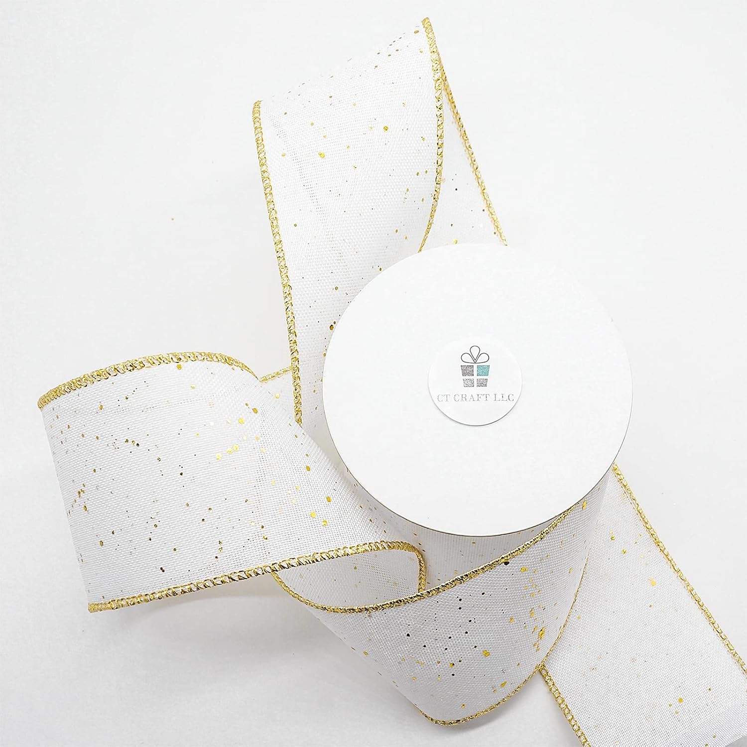 CT CRAFT LLC Whtie Burlap Fabric Confetti Glitter Wired Ribbon 2.5" x 10 Yards White Color for Christmas Home Wedding Decor Gift Wrapping Tree Topper Bow Wreath Bouquet DIY Crafts - Crafty Corner