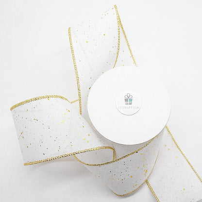 CT CRAFT LLC Whtie Burlap Fabric Confetti Glitter Wired Ribbon 2.5" x 10 Yards White Color for Christmas Home Wedding Decor Gift Wrapping Tree Topper Bow Wreath Bouquet DIY Crafts - Crafty Corner
