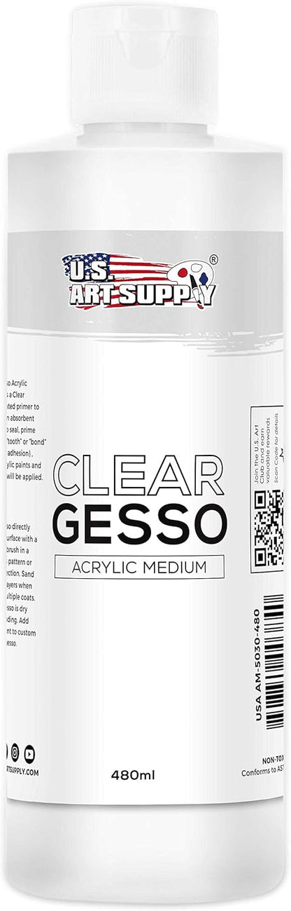 U.S. Art Supply Clear Gesso Primer (16oz) for Oil & Acrylic Painting - Enhances Blending & Canvas Paint Prep - Mixable Clear Gesso Primer for Acrylic Painting