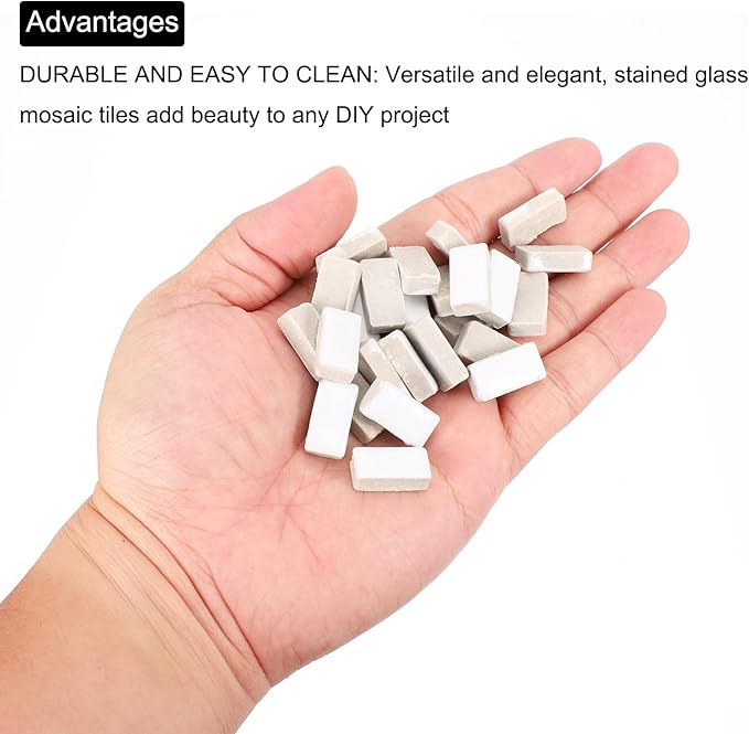 MECCANIXITY 200g Ceramic Mosaic Tiles for Crafts Bulk, Rectangle White Ceramic Tiles for Mosaic Kits Garden Stepping Stone Cup Mat