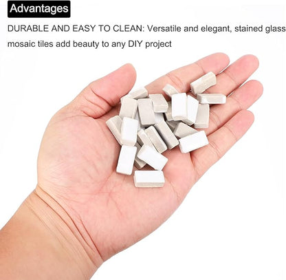 MECCANIXITY 200g Ceramic Mosaic Tiles for Crafts Bulk, Rectangle White Ceramic Tiles for Mosaic Kits Garden Stepping Stone Cup Mat