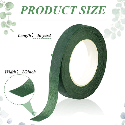 Phinus 9 Rolls Floral Tape, 1/2 Inch x 30 Yard Flower Tape, Green Floral Tape for Floral Crafts Supply, Bouquet Stem Wrapping, Wedding Bouquet (Dark Green)