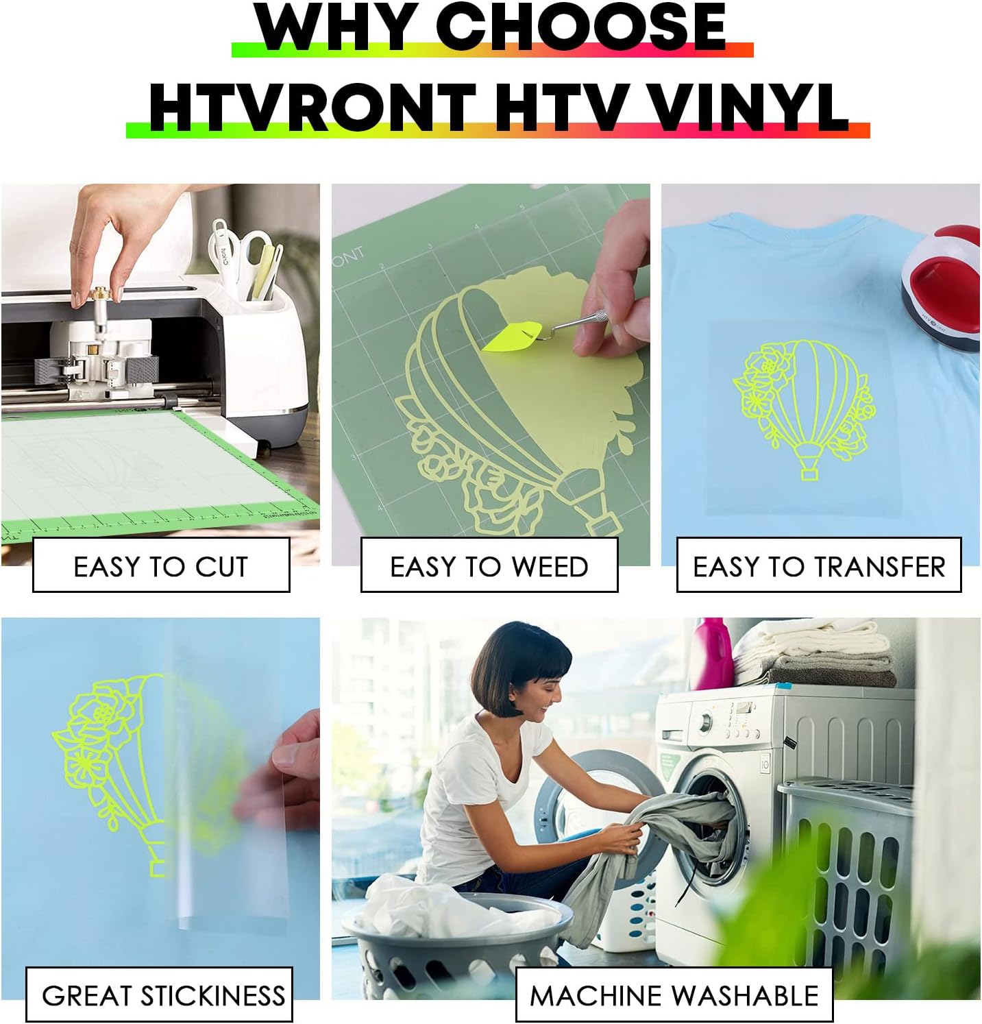 HTVRONT HTV Vinyl Rolls Heat Transfer Vinyl - 12" x 8ft Neon Green HTV Vinyl for Shirts, Iron on Vinyl for All Cutter Machine - Easy to Cut & Weed for Heat Transfer Design