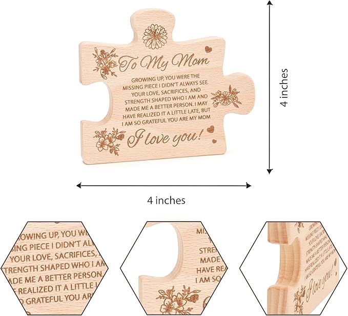 to My Mom Puzzle Piece Gift, Mothers Day Puzzle Block Solid Natural Wooden Engraved Gifts for Momm, Best Presents for Moms, Best mom Ever Gifts, Mothers Day Decor for Mother's Day