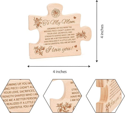 to My Mom Puzzle Piece Gift, Mothers Day Puzzle Block Solid Natural Wooden Engraved Gifts for Momm, Best Presents for Moms, Best mom Ever Gifts, Mothers Day Decor for Mother's Day