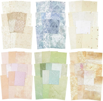 Vintage Floral Scrapbook Paper Set, 150 PCS Textured Craft Paper Kit with Glue Tape for Journaling, Scrapbooking, DIY Crafts, and Art Supplies
