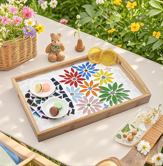 Youway Style Leaf Mosaic Tiles for Crafts Bulk,Blue Petal Mosaic Glass Pieces,200g Flower Glass Tiles for DIY Garden Mosaic Making Supplies