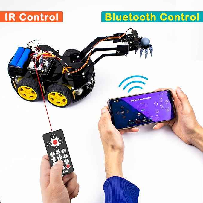 LAFVIN Mechanical 4WD Robot Arm Smart Car Kit - STEM/Graphical Programming Robot Car Compatible with Arduino IDE - Tutorial Included