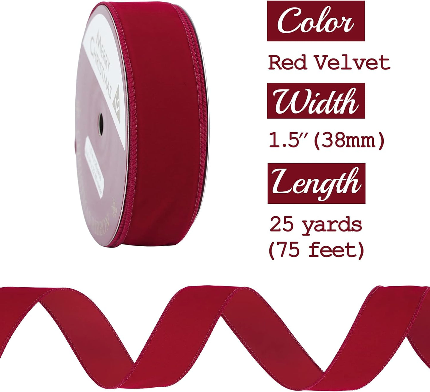MEEDEE 1.5 Inch Velvet Wired Ribbon - 25 Yards Dark Red, Perfect for Christmas Tree, Wreaths & Bows - Crafty Corner