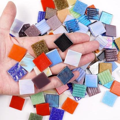 2cm (3/4") Square Vitreous Glass Mosaic Tiles for Crafts Bulk, 1 LB Colorful Mix Quartz Glass Tiles for DIY Art Crafts Kit Adult Kids and Home Deco (Blue Mix)