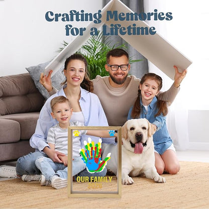Bixinyo Family Handprint Kit - Baby Hand and Footprint Kit, Adoption Gifts, Family Gifts for Mom, New Parents, Mother's Day, Christmas, DIY Craft Keepsake Wooden Frame, 5 Non-Toxic Paints (Gold)