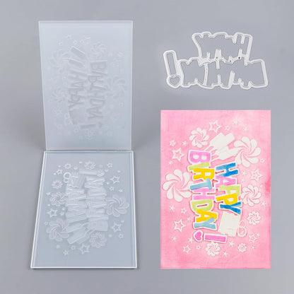 BAOFALI3D Embossing Folder and Metal Die Set for Card Making,Happy BirthdayTexture Embossing Template Paper Card Embossing Stencil for DIY Birthday Scrapbooking Photo Album Card Paper Craft Decoration