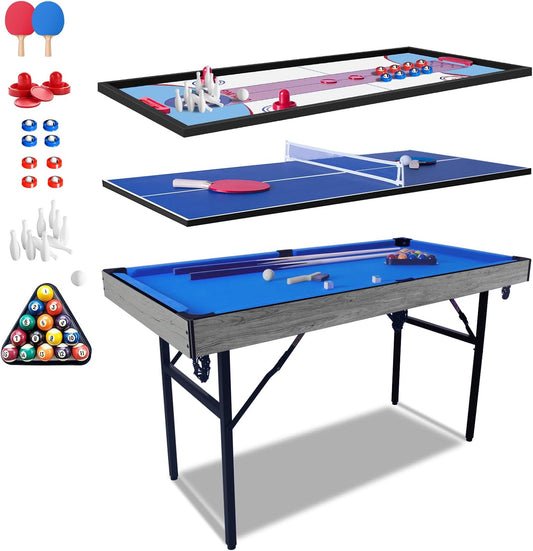 54" 5in1 Multi-fuction Games Table,Folding Multi Game Combination Table Set with Soccer Foosball Table,Pool Table,Hockey Table,Table Tennis Table,Basketball