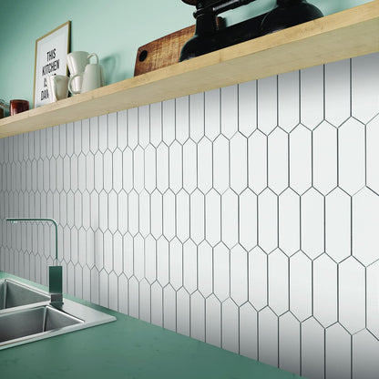 SUNWINGS Backsplash for Kitchen Peel and Stick, Stone Composite Self Adhesive Tiles Long Hexagon Mosaic Wall Tile, 12 Inch x 11.22 Inch 10 Sheets White