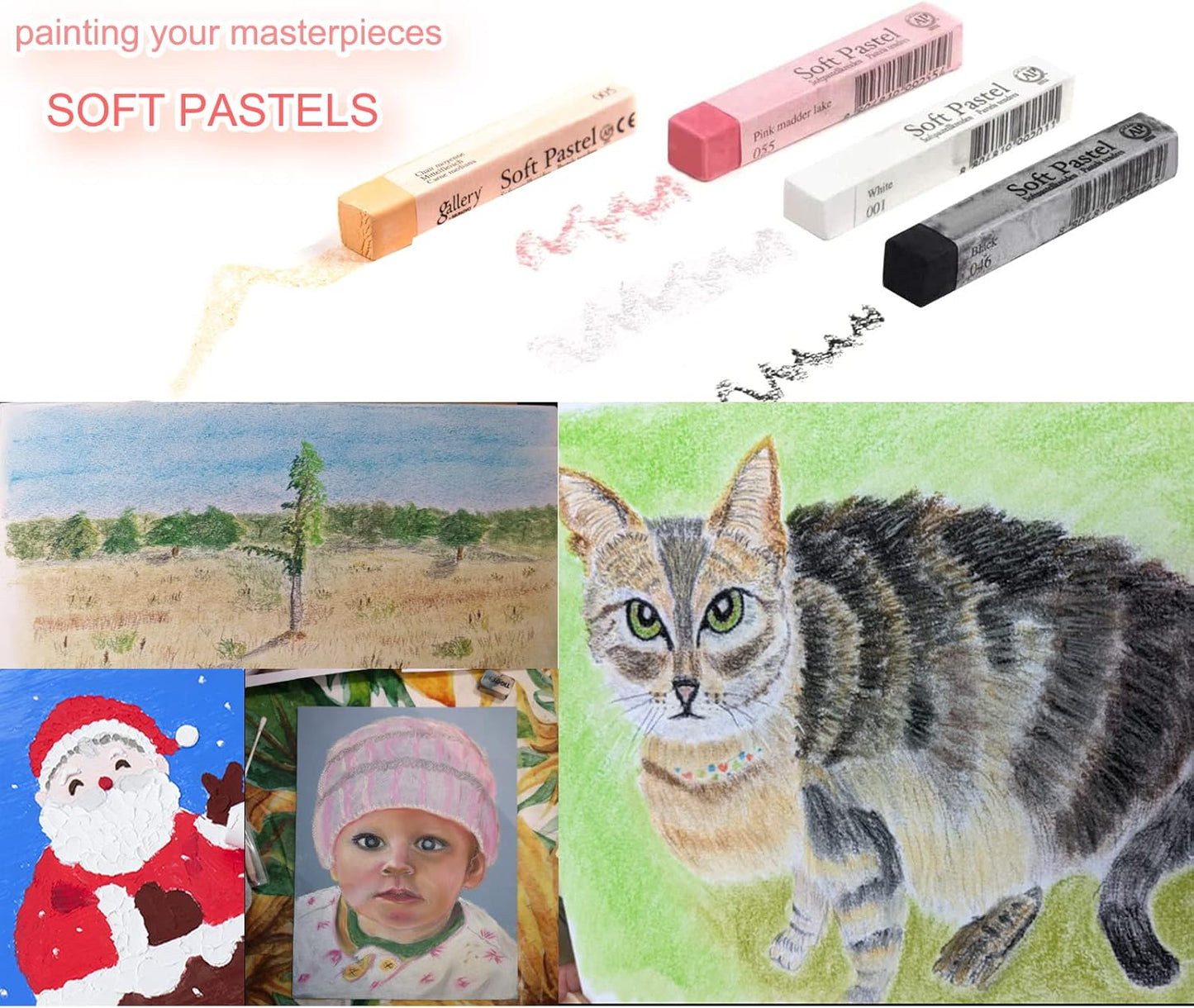 6pcs Square White Soft Pastel Set, Professional Artist's Sketching Chalk Pastels Sticks Oil Painting Kit Art Crayons Non Toxic Individual Color Drawing Soft Pastels for Artist,Beginner