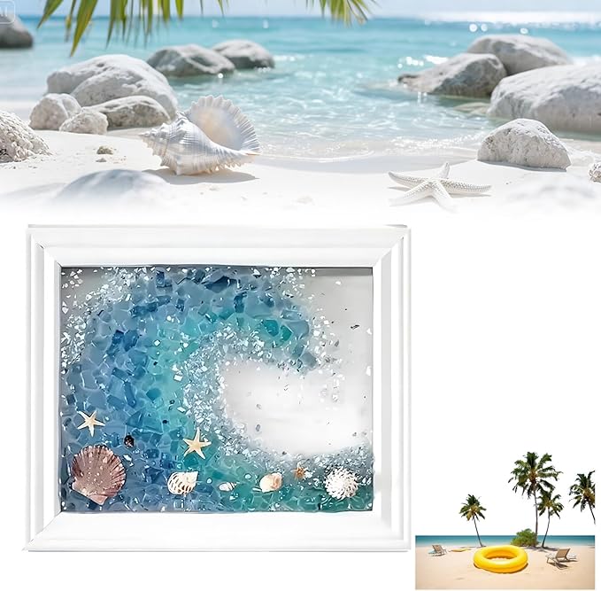 Mosaic Kit for Adults Ocean Inspired Sea Art - Shell Wall Decor Set DIY Tools, Complete Resin, Framework, Mosaic Stained Glass Pieces, Creative Craft Kits for Beginners, Handmade Birthday Gifts
