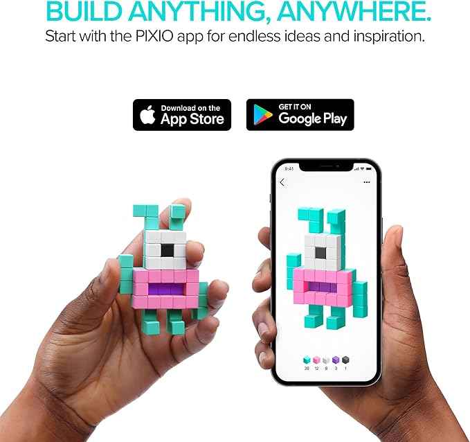 PIXIO Mini Magnetic Blocks Building Toy in The Pixel Art Style with Free App - 5/16" Magnetic Cubes Construction Set - Open Ended Toy - Creativity Toy for Ages 6+, Amphibio