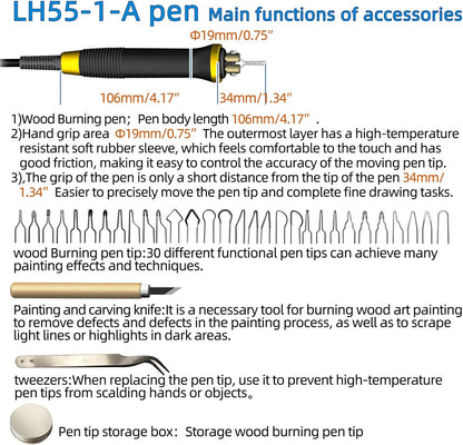 LH55-1 wood burning kit,wood burning tool,digitally adjustable temperature wood burner kit,professional wood burner tool kit for adults beginners craft,pyrography pen (LH55-A pen) - Crafty Corner