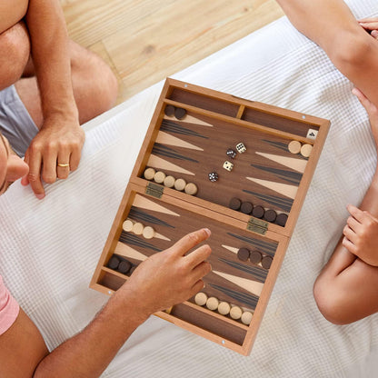 GSE Games & Sports Expert Premium Magnetic Wooden Folding Inlay Backgammon Board Game Set, Portable Travel Board Game (Focus- 11 Inches)