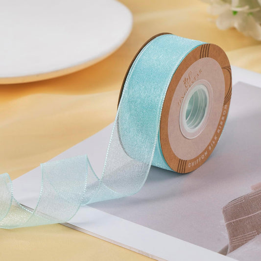 1 Inch Wide Sheer Chiffon Ribbon - Pearl Silk Woven Ribbon Suitable for Gift Wrapping, Wedding Decor, Home Decor, Girl Hair Accessories Handmade DIY (25 Yards/roll) (Tiffney Blue) - Crafty Corner