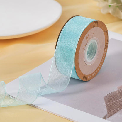 1 Inch Wide Sheer Chiffon Ribbon - Pearl Silk Woven Ribbon Suitable for Gift Wrapping, Wedding Decor, Home Decor, Girl Hair Accessories Handmade DIY (25 Yards/roll) (Tiffney Blue) - Crafty Corner