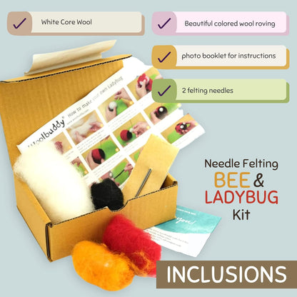 Woolbuddy Needle Felting Kit for Beginners Adults, Bee and Ladybug Animal Craft Set, Includes Materials, Tools, and Instructions for DIY Hobbyists