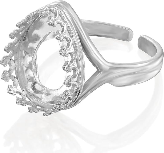 Stera Jewelry 25 Sterling Silver Adjustable Ring Blank with Teardrop Bezel