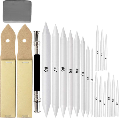 21 Pcs Blending Stumps and Tortillions Set with Sketch Sandpaper Pencil Sharpener Pointer and Pencil Extension Tool Drawing Art Kneaded Eraser for Student Sketch Drawing Set by VENCINK